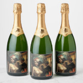 彼女のビクトリアン髪の中のレディ&花模様 スパークリングワインラベル (ボトル)