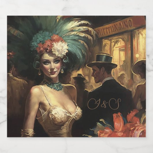 彼女のビクトリアン髪の中のレディ&花模様 スパークリングワインラベル (シングルラベル)