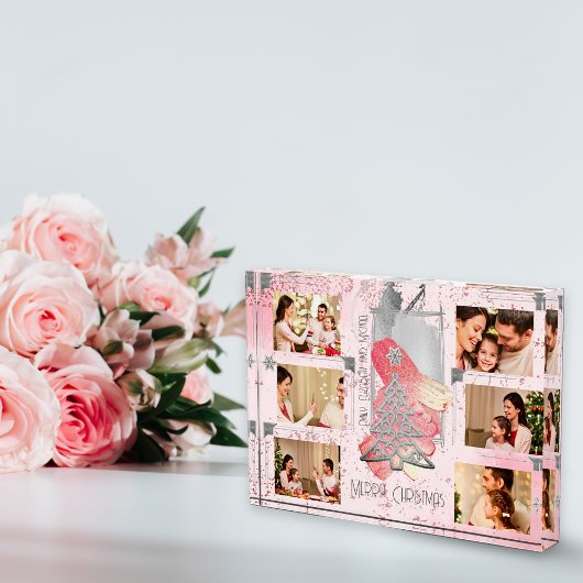 彼女のピンクのクリスマスフォトメモリ記念のために フォトブロック