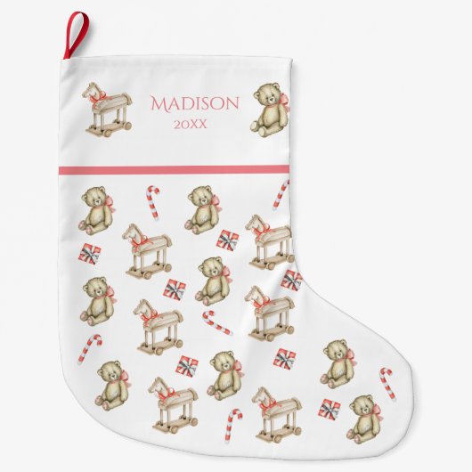 彼女のピンクの年のクリスマスの水の色の名前 ラージクリスマスストッキング (正面)