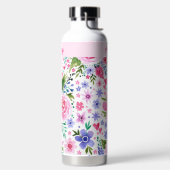 彼女のピンクの水色の花柄の名前のために ウォーターボトル (左面)