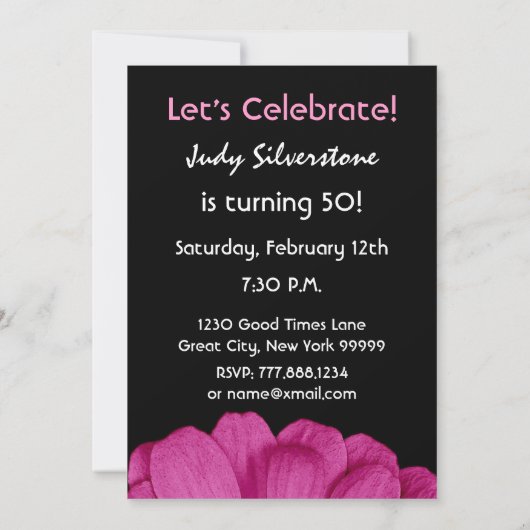 彼女のピンクデイジーW1818の50歳の誕生日パーティー 招待状 (裏面)