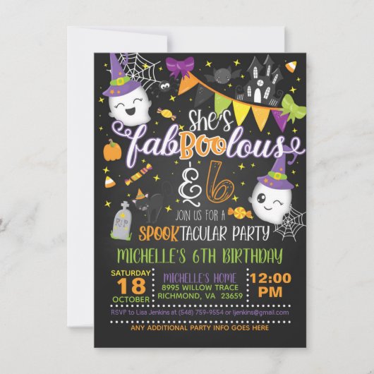 彼女のファブオラスと6つの誕生日招待状- Blk 招待状 (正面)