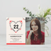 彼女のフラワーハートのための22歳の誕生日招待状 招待状 (スタンド正面)