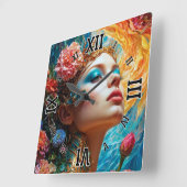 彼女のフローラはAIコンセプトアートを楽しむXzendor7 スクエア壁時計 (傾斜)