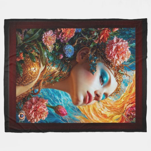 彼女のフローラはAIコンセプトアートを楽しむXzendor7 フリースブランケット (正面(横))