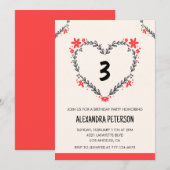 彼女のフローラハートのための3番目の誕生日招待状 招待状 (正面/裏面)
