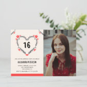 彼女のフローラルハートの16歳の誕生日招待状 招待状 (スタンド正面)