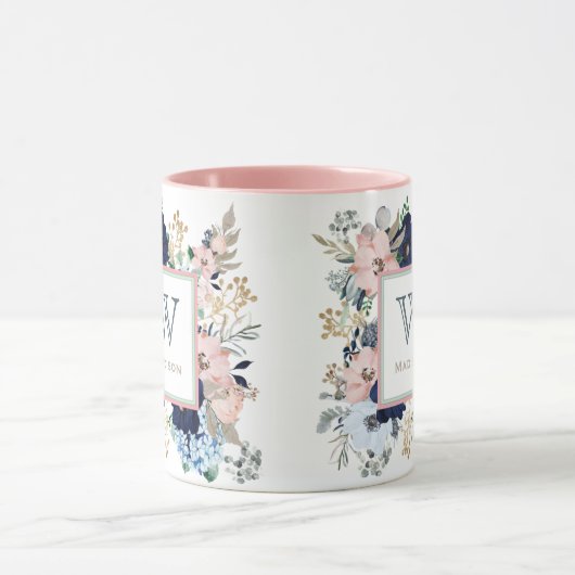 彼女のブルーお気に入りの&ピンクローズモノグラムマグ マグカップ (中央)