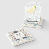 彼女のブルーお気に入りの&ピンクローズモノグラム ストーンコースター (横)