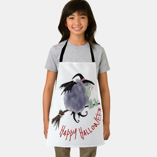 彼女のブロムスティックの可愛い魔女ハロウィンキッズオウム エプロン (インサイチュ)