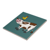 彼女のヘッド漫画の鶏を持つファンキーな牛 タイル (側面)