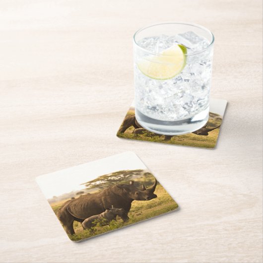 彼女のベビーとサイ スクエアペーパーコースター (インサイチュ)