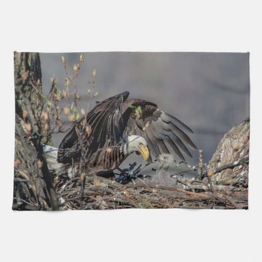 彼女のベビーとハゲ・イーグル キッチンタオル (横)