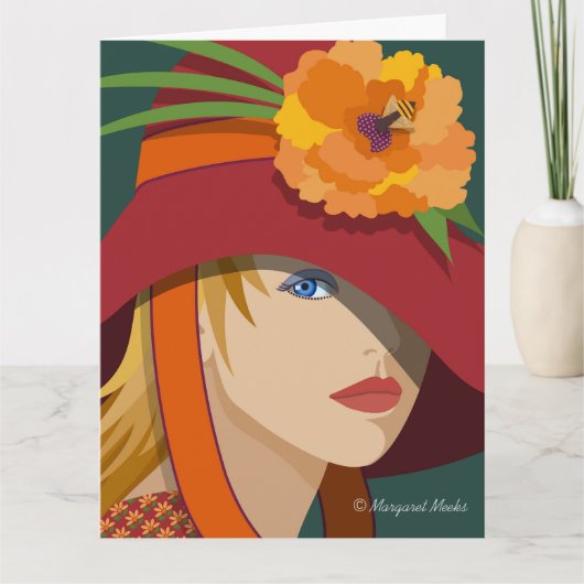 彼女のボンネットの折り畳まれたノートのカードまたは招待状 カード (正面)