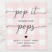 彼女のポップポップ・アートのがワインラベルを好むときピンクのギンガム ワインラベル (シングルラベル)