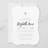 彼女のミニマルなモダン金ゴールドクロスのための洗礼 招待状 (正面)