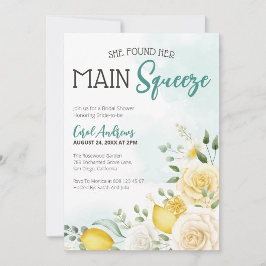 彼女のメインのスキズフローラレモンブライダルシャワーを見つけた 招待状 (正面)