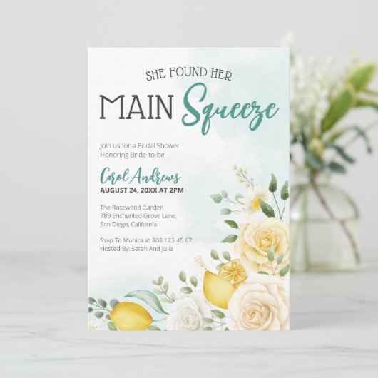 彼女のメインのスキズフローラレモンブライダルシャワーを見つけた 招待状 (スタンド正面)