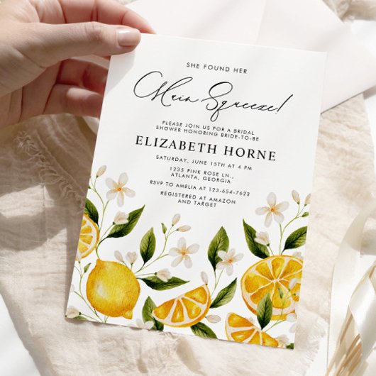 彼女のメインスクイズレモンパーティーブライダルシャワー 招待状