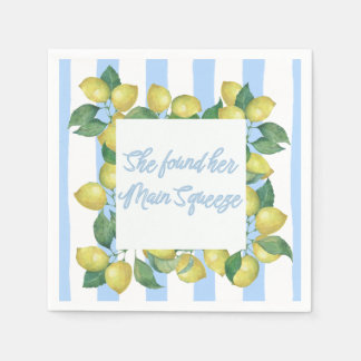 「彼女のメインスクイーズを見つけた」ブルーとレモン スタンダードカクテルナプキン