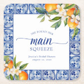 彼女のメインスクイーズオレンジのブライズシャワー スクエアペーパーコースター (正面)