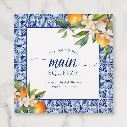 彼女のメインスクイーズオレンジのブライズシャワー フェイバータグ (裏面)