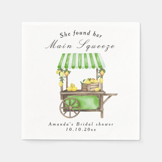 彼女のメインスクイーズレモン ブライダルシャワー スタンダードカクテルナプキン (正面)