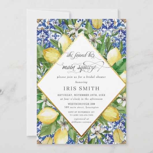 彼女のメインスクイーズ ブライダルシャワーレモン 招待状 (正面)