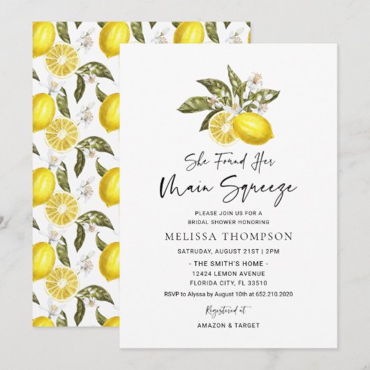 彼女のメインスクイーズ レモン ブライダルシャワー 招待状 (正面/裏面)