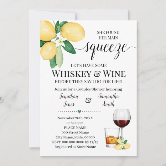 彼女のメイン絞りウイスキーとワインブライダルシャワー 招待状 (正面)