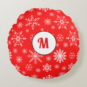 彼女のユニークモノグラム赤のためのクリスマスデコールギフト ラウンドクッション