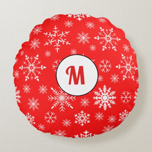 彼女のユニークモノグラム赤のためのクリスマスデコールギフト ラウンドクッション (正面)