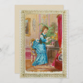 彼女のライティングデスクのビクトリアンな女性 招待状 (正面/裏面)