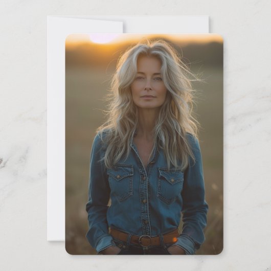 彼女のラストショットレトロウェスタン女性のカーボーイバチェロレッテ 招待状 (裏面)