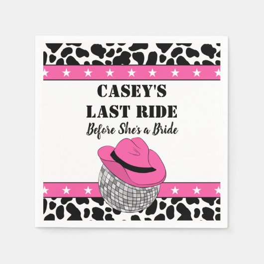 彼女のラストライドディスコ女性のカーボーイバチェロレッテ スタンダードカクテルナプキン (正面)