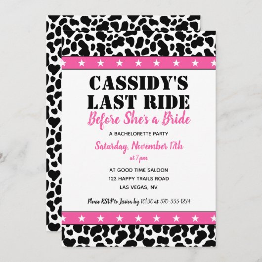 彼女のラストライドディスコ女性のカーボーイバチェロレッテ 招待状 (正面/裏面)