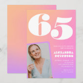 彼女のレトロ写真のためのピンクの65歳の誕生日招待状 招待状 (正面/裏面)
