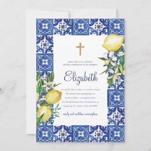 彼女のレモンの葉のタイルのための地中海の聖餐式 招待状 (正面)