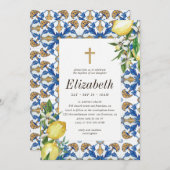 彼女のレモンタイルのヴィンテージ地中海の洗礼 招待状 (正面/裏面)