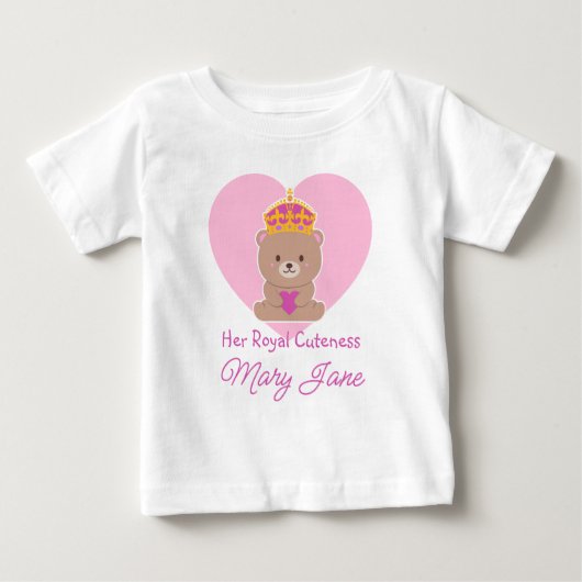 彼女のロイヤルキュート | 面白かわいい ピンク ベビーTシャツ (正面)