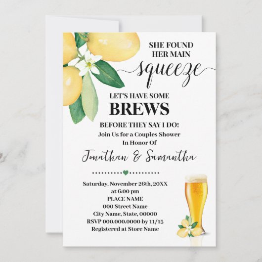 彼女の主なスクイーズのカップルのシャワーを見つけた 招待状 (正面)