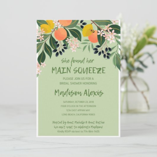 彼女の主要なスクイーズブライダルシャワーの招待を見つけた 招待状 (スタンド正面)
