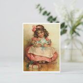 彼女の人形とクリスマスプレゼントとの小さな女の子 ポストカード (スタンド正面)