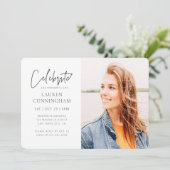 彼女の人生のお祝いのモダン写真シンプルのために 招待状 (スタンド正面)