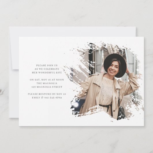 彼女の人生のお祝いのモダン写真シンプルのために 招待状 (裏面)