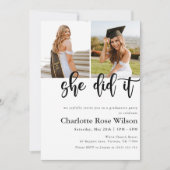 彼女の偉業 現代のエレガントな写真 卒業 招待状 (正面)