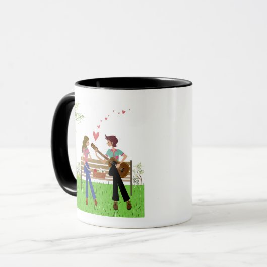 彼女の側の女性が付いているギターを演奏することに人を配置して下さい マグカップ (正面左)