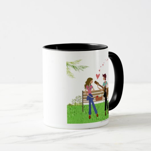 彼女の側の女性が付いているギターを演奏することに人を配置して下さい マグカップ (正面右)