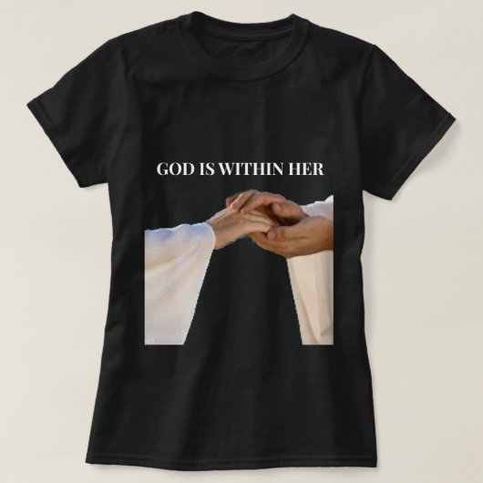 彼女の内に神あり 詩篇46:5 女性 キリスト教 Tシャツ (デザイン正面)